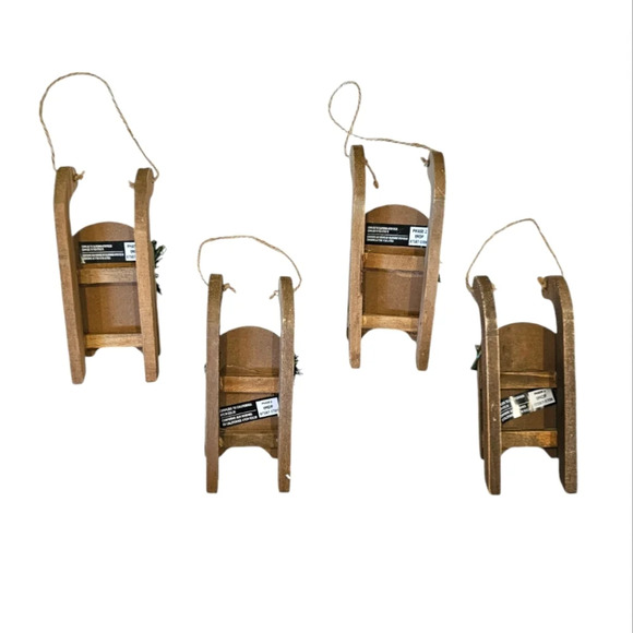 Rustic Farmhouse Galvanized Metal Wooden Sleigh Ornaments Set of 4 - Picture 3 of 4